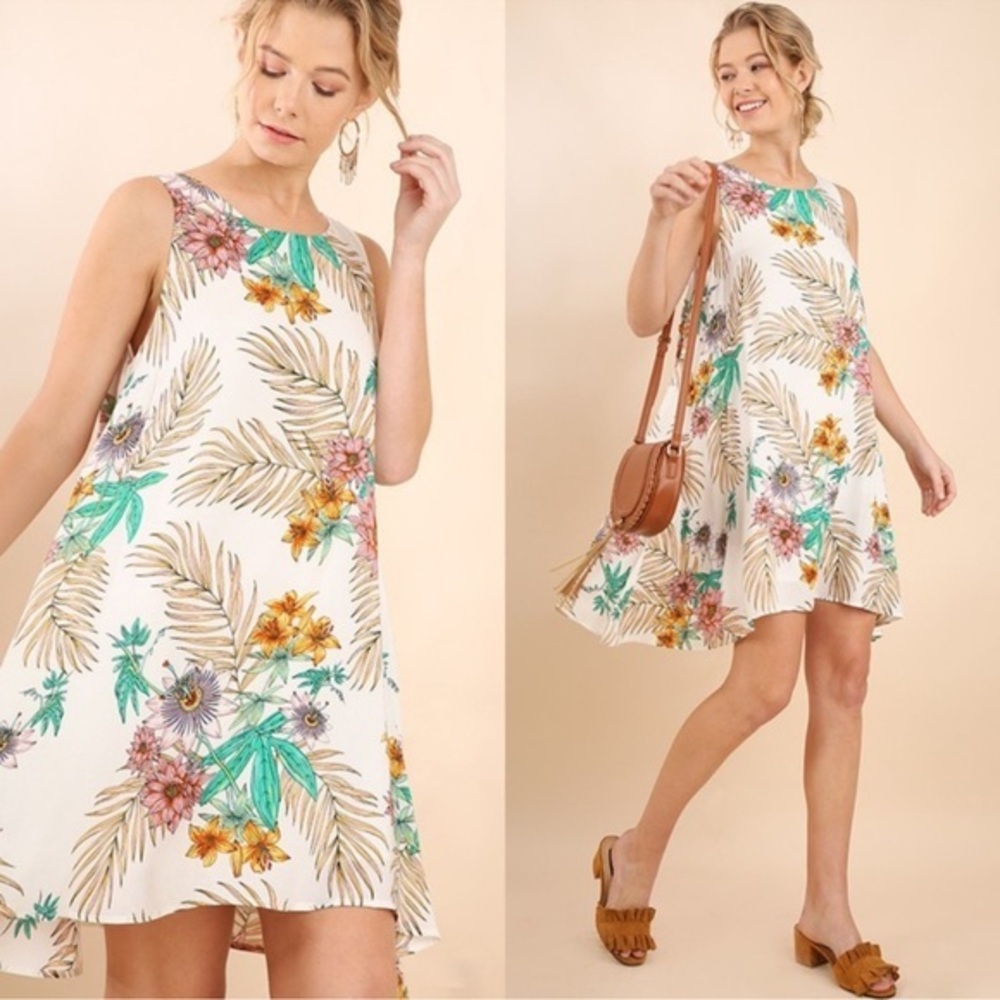 Umgee White Floral Dress with Yellow and Purple Accents